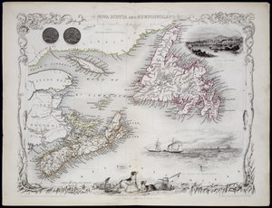 Új-Skócia és Új-Fundland, a John Tallis und Co. által kiadott világtérkép-sorozatból, New York és London, 1850-es évek